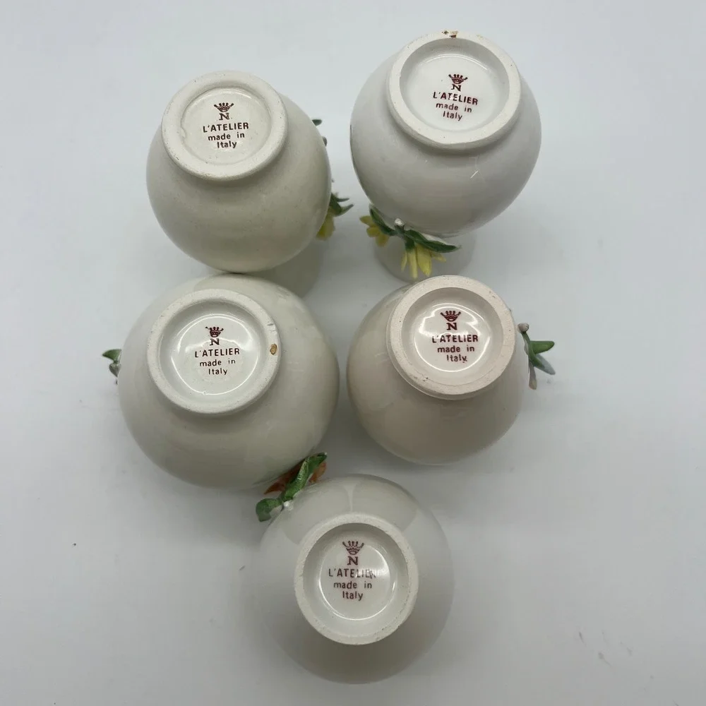 VTG L'Atelier Italy Miniature Porcelain Floral Bud Vases Set of 5 Hand Painted